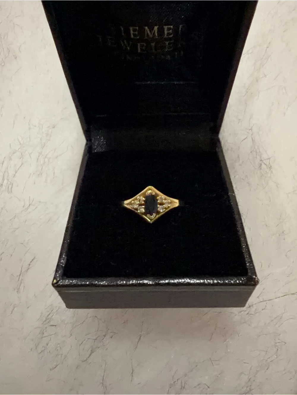 Vintage 10k Gold Ring with Sapphire Center Stone and Accent Diamonds size 6.25